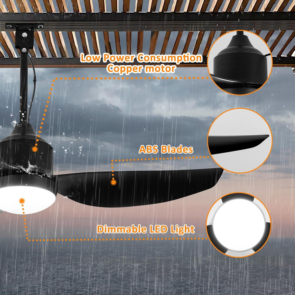 42 Inch Black Waterproof Gazebo Fans with Lights Outdoor Hanging - Plug in Remote App Control for Patios Indoor Farmhouse Porch - 6 Speed Reversible DC Motor A101-B0F29G4MR4