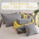 Anibedding Yellow Comforter Set King,8 Pieces Bed in a Bag Patchwork Striped Bedding Sets,Boho Soft Microfiber Bedding