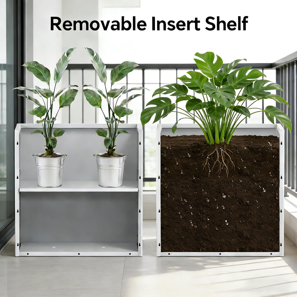 Tall Planter -24X12X24inch Planter Box with Removable Insert Shelf, White