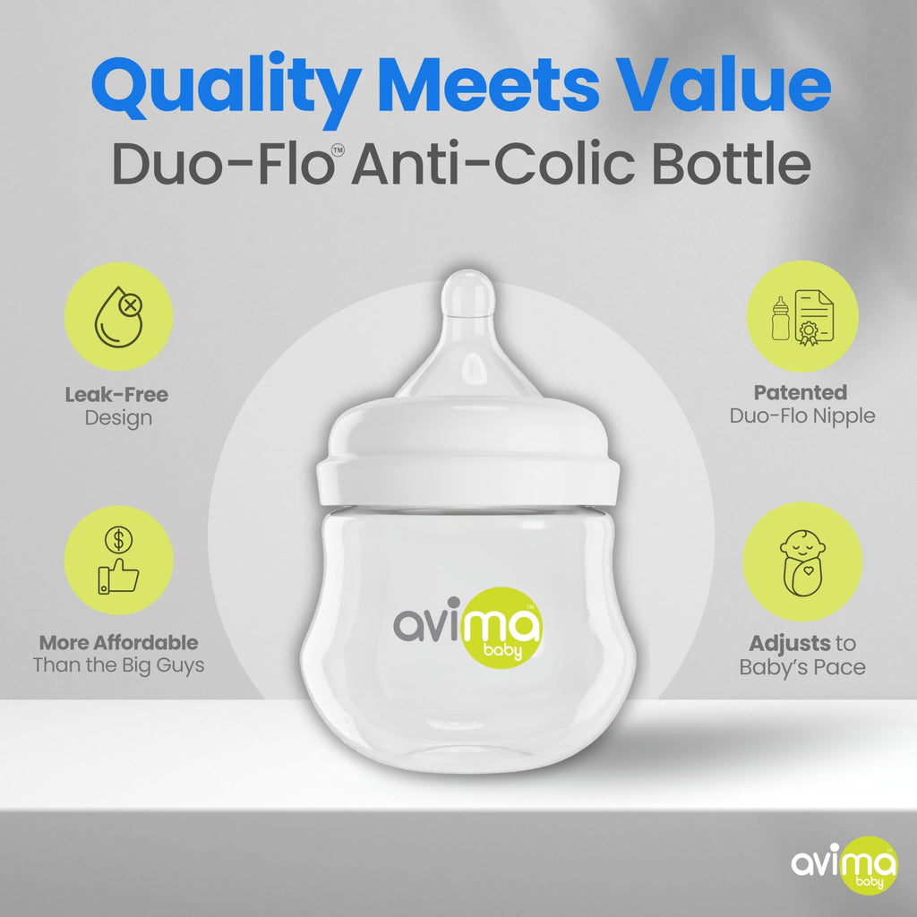 4 oz Anti Colic Baby Bottles with Slow Flow Nipples. 0-3M (Set of 3)