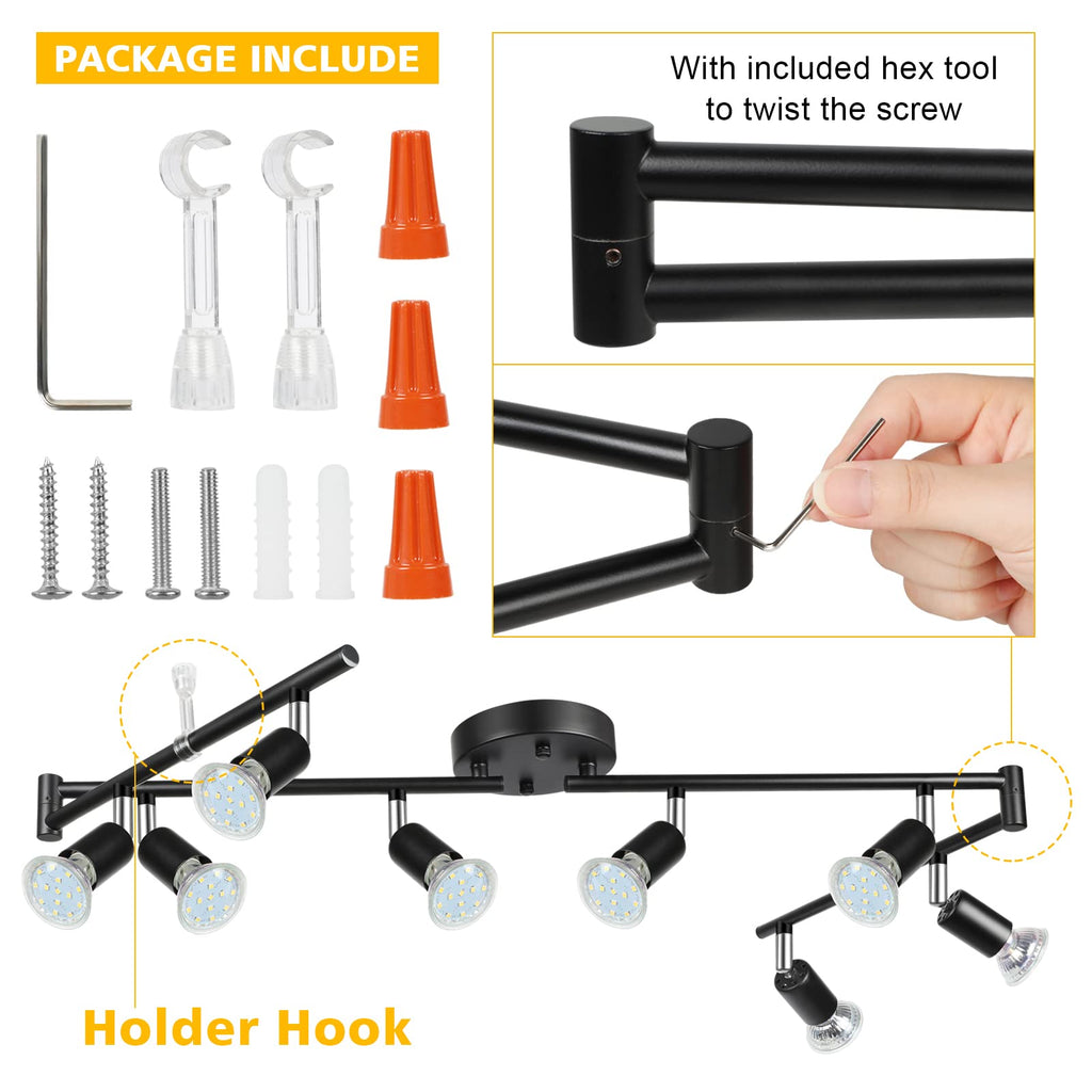 LED 8 Light Track Lighting Kit, 54.13'' Black 8 Way Ceiling Spot Lighting, Flexibly Rotatable Head, Track Light