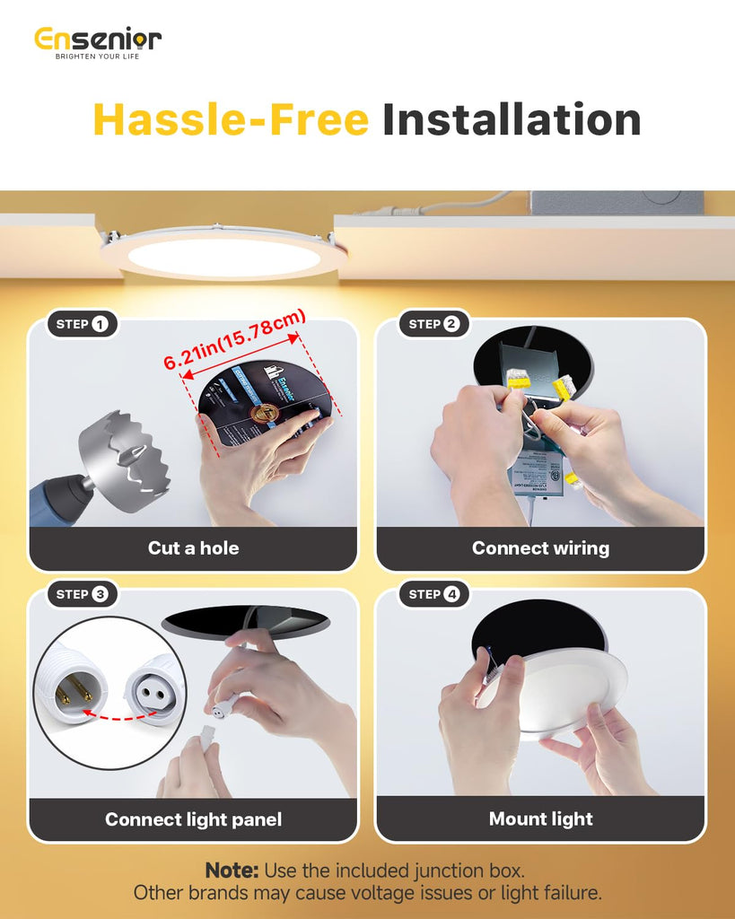 4 Pack 6 Inch LED Recessed Light, 5000K Dimmable Canless Wafer