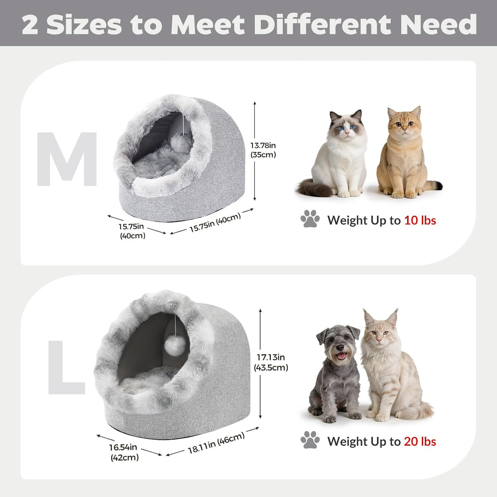 Cat Bed Cave for Indoor Cats, Semi-Enclosed with Washable Cushion