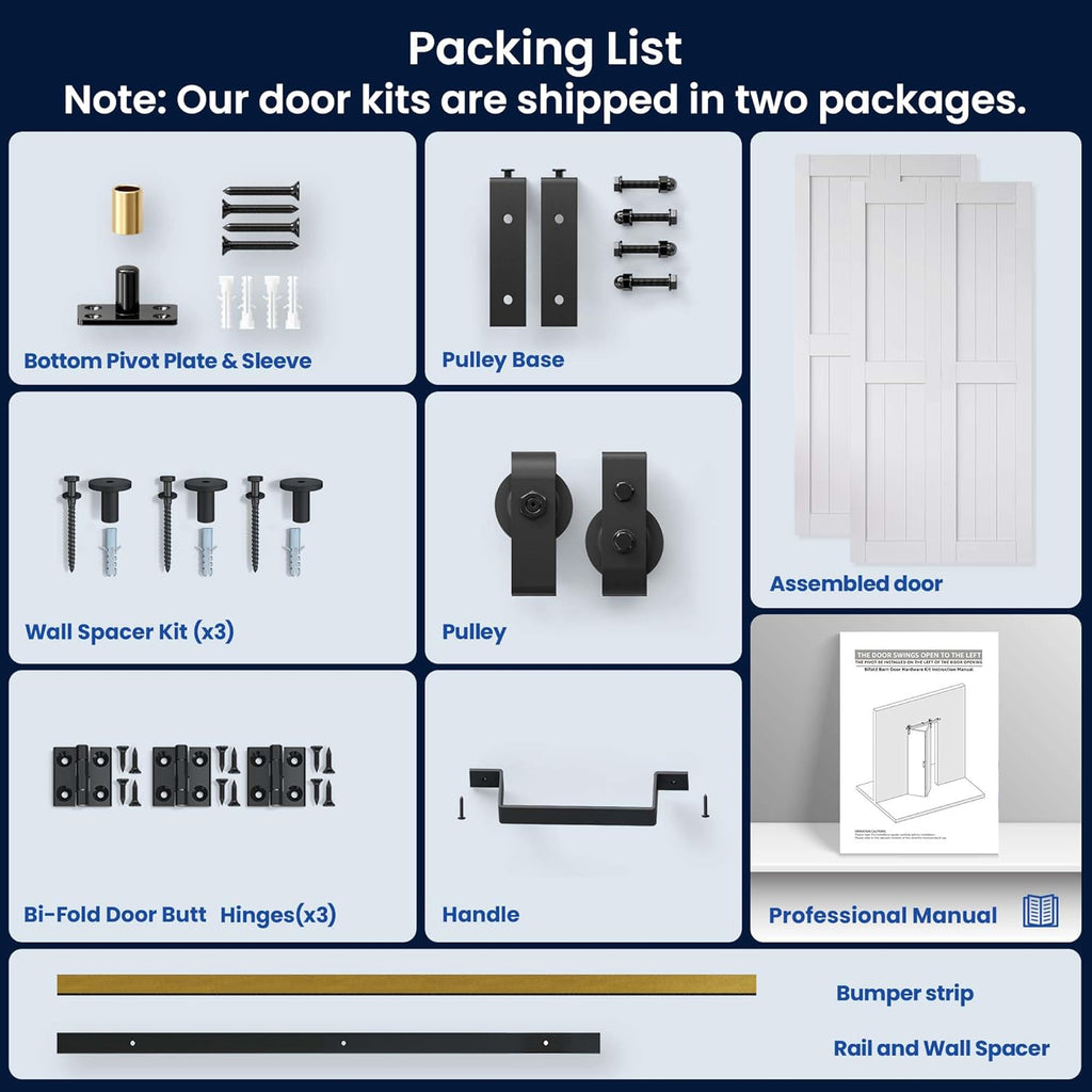 Bifold Barn Door 60" x 84", MDF Bi-Fold Sliding Closet Doors with Hardware Kit Included, Pre-Finishe