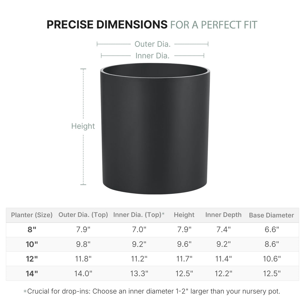 12 Inch Fiberstone Planter - Lightweight Modern Cylinder Plant Pot with Drainage Hole & Plug, Indoor Outdoor Use