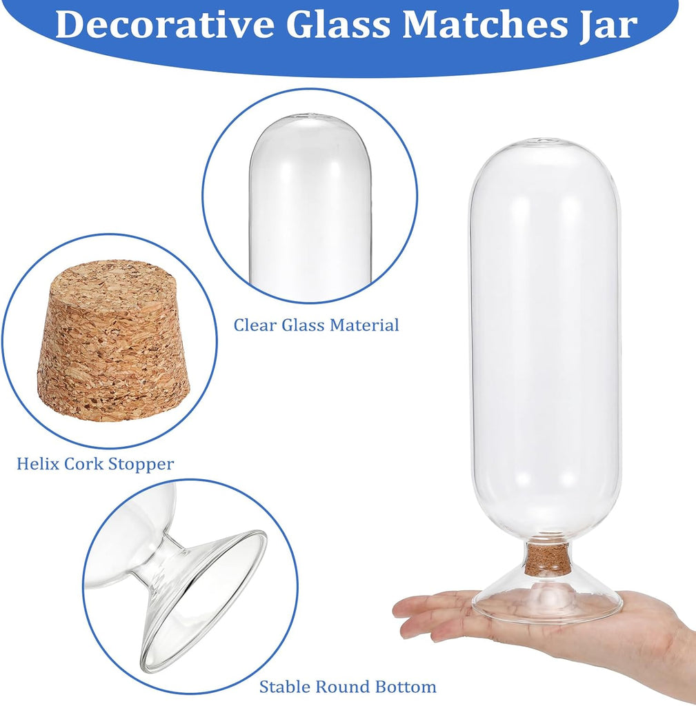 8 Inch Glass Match Cloche Decorative Glass Match Holder Jar with Cork