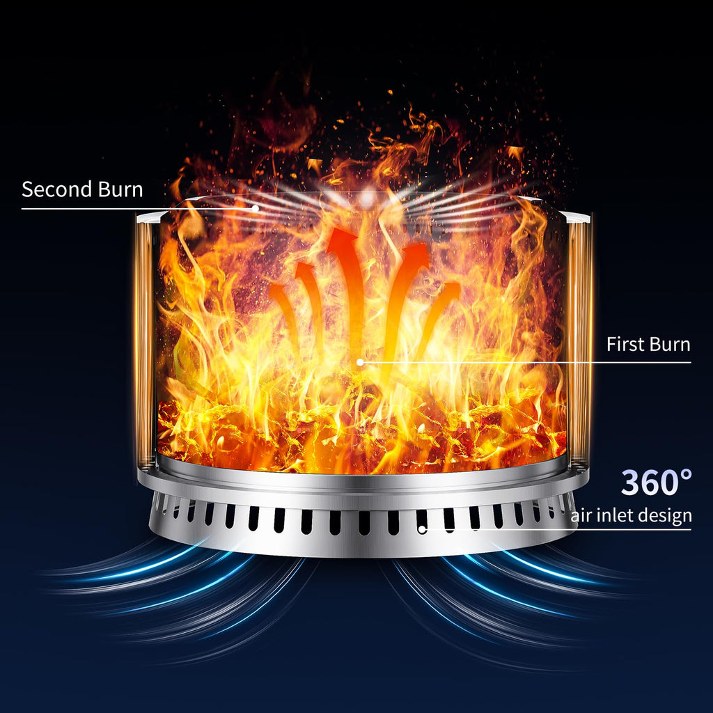 27 inch Smokeless Fire Pit with Waterproof Cover & Fire Poker