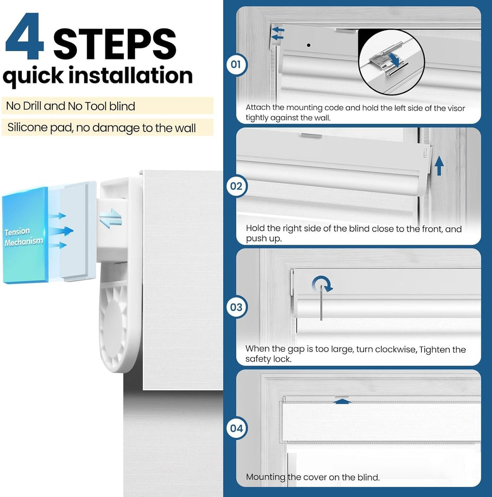 No Drill Motorized Blinds with Remote, Automatic Roller Shades | Easy Install, Rechargeable Blackout Smart Blinds &