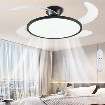 Retractable Ceiling Fan with Lights Remote Control,42'' Low Profile Ceiling Fan with Retractable Blades,Dimmable Full