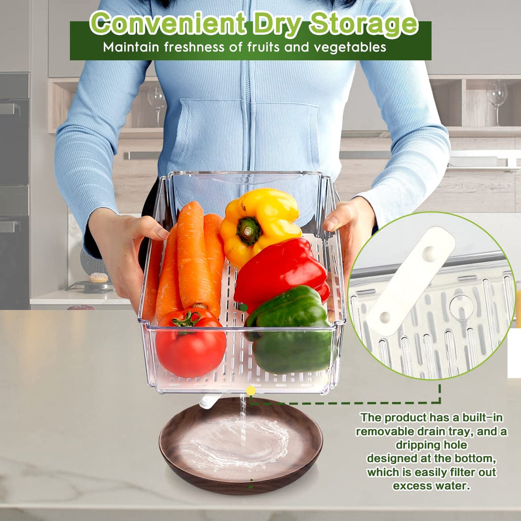 6 Pack Fridge Organizer Bins with Lids, Stackable Clear Storage