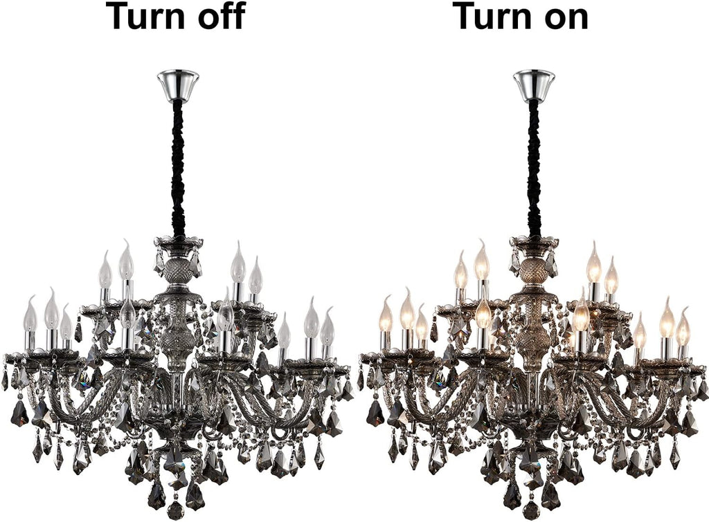 Smoky Gray Crystal Chandelier Modern K9 Crystal Chandeliers Lighting Pendant Light Fixtures,15-Light Crystal Raindrop Hanging Chandelier for Living Room Dining Room(15 Lights) A110-B0C61FTTX4
