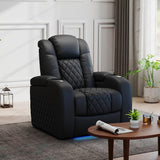 Home Theater Seating Genuine Leather Recliner Chair, Power Reclining & Headrest, USB A/C Charging Ports