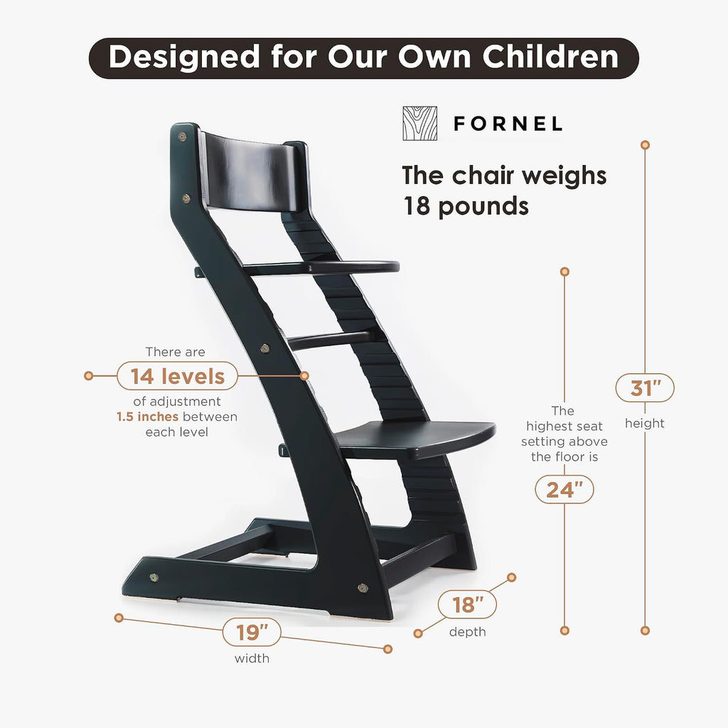 Modern Black Wooden High Chair | Adjustable Grow-with-Me Toddler Seat for Age 3 to 15 | Perfect for Minimalist &