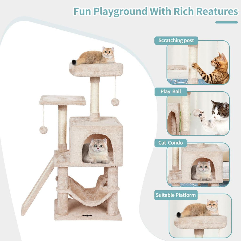 Cut Cat Tree Cat Tower Condo with Hammock Kittens Scratching Post Beige
