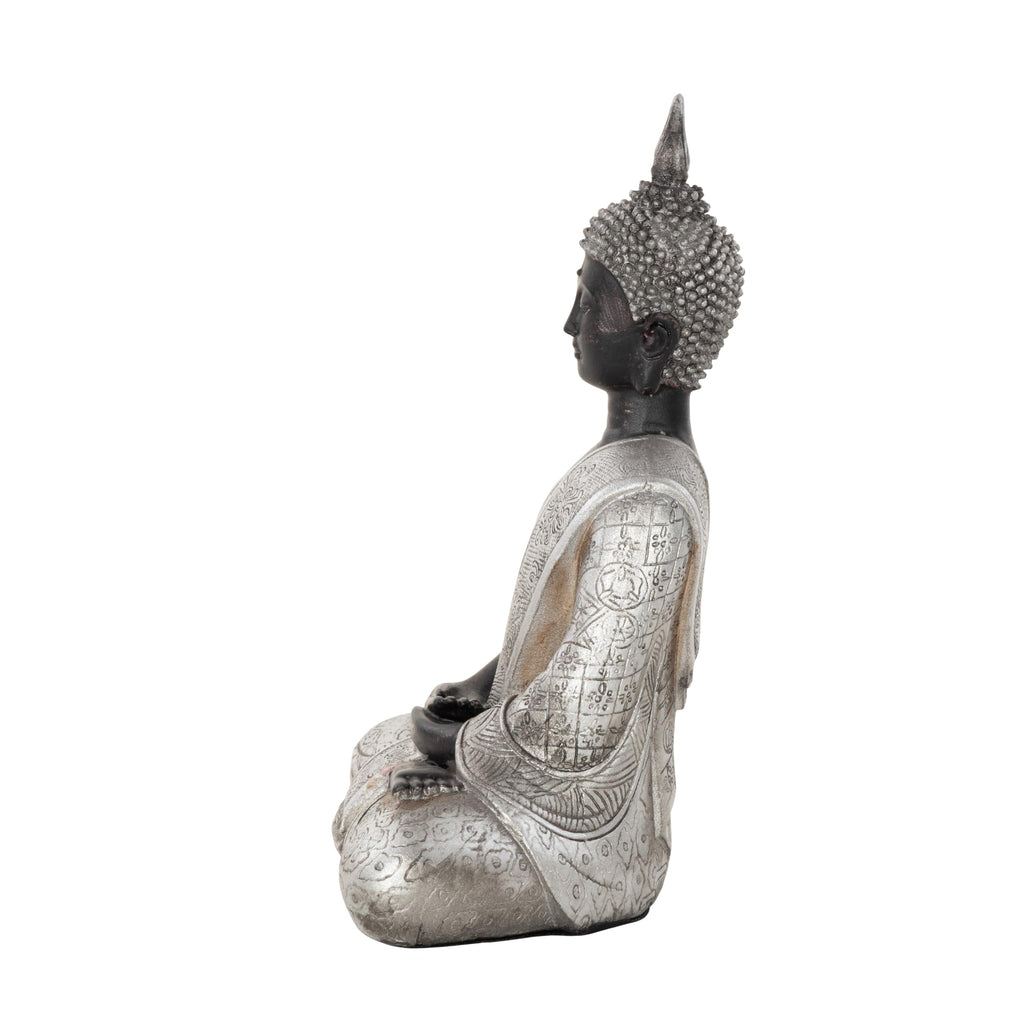 Polystone Buddha Decorative Sculpture Meditating Home Decor Statue with Engraved Carvings and Relief Detailing