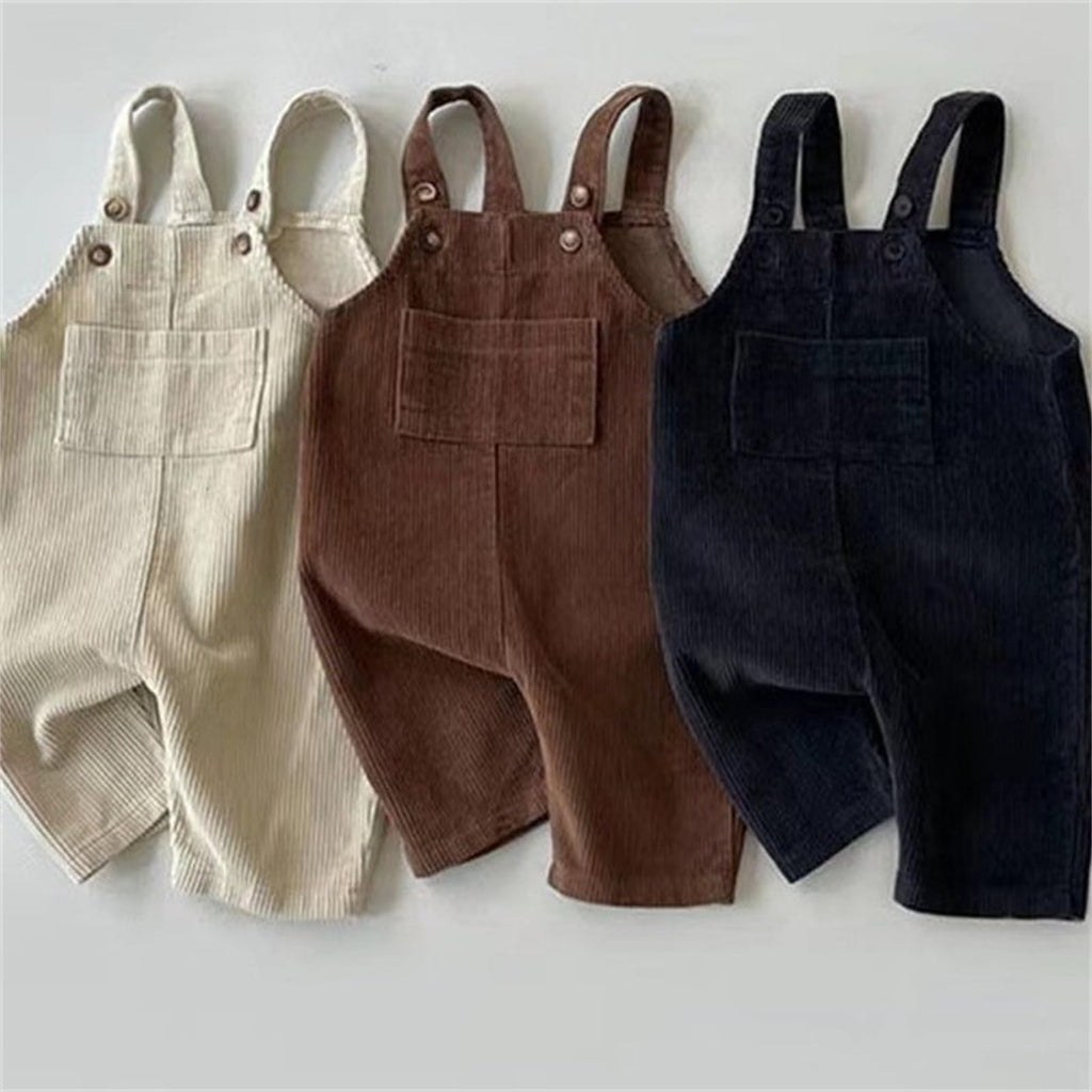 Toddler Baby Corduroy Bib Overalls Boys Girls Solid Sleeveless Suspender