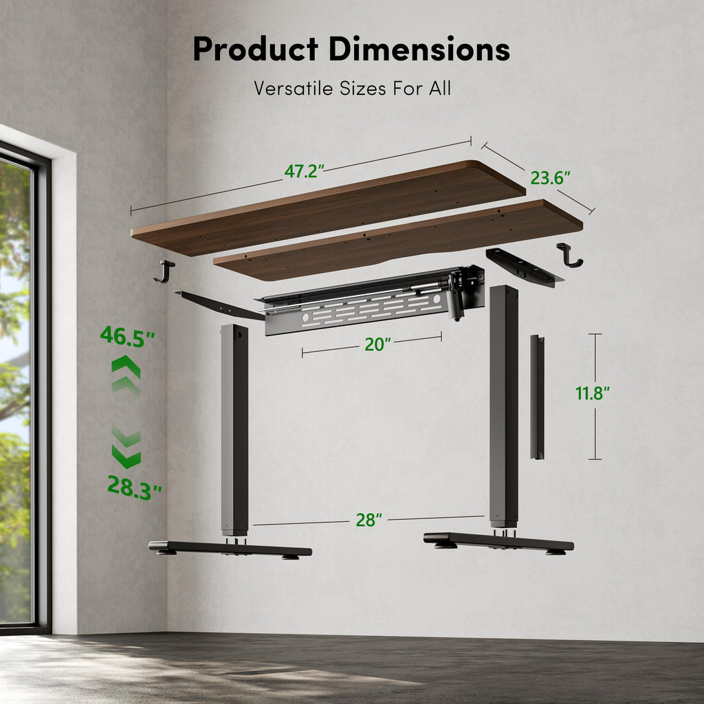 Electric Standing Desk with L-Shaped Crossbar & Cable Management System, 48 x 24 Inches Sit Stand up Desk, Adjustable