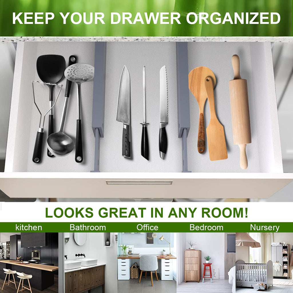 Expandable Bamboo Drawer Dividers, Fits 17.6-21.6" Drawers