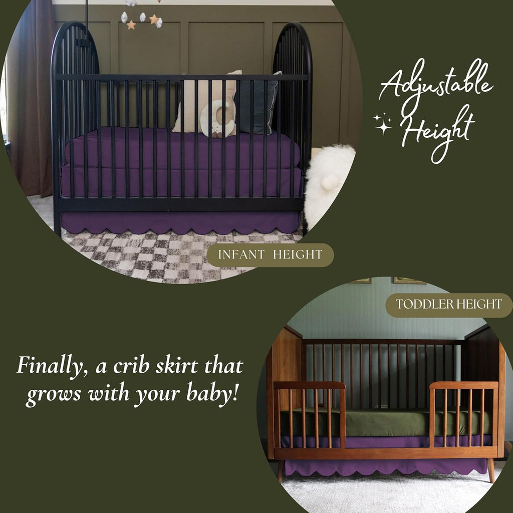 100% Microfiber Scalloped Crib Skirt 28"x 52" with 16" Inch Drop Lenght with 4 Split Corners for Baby Boys Girls Soft