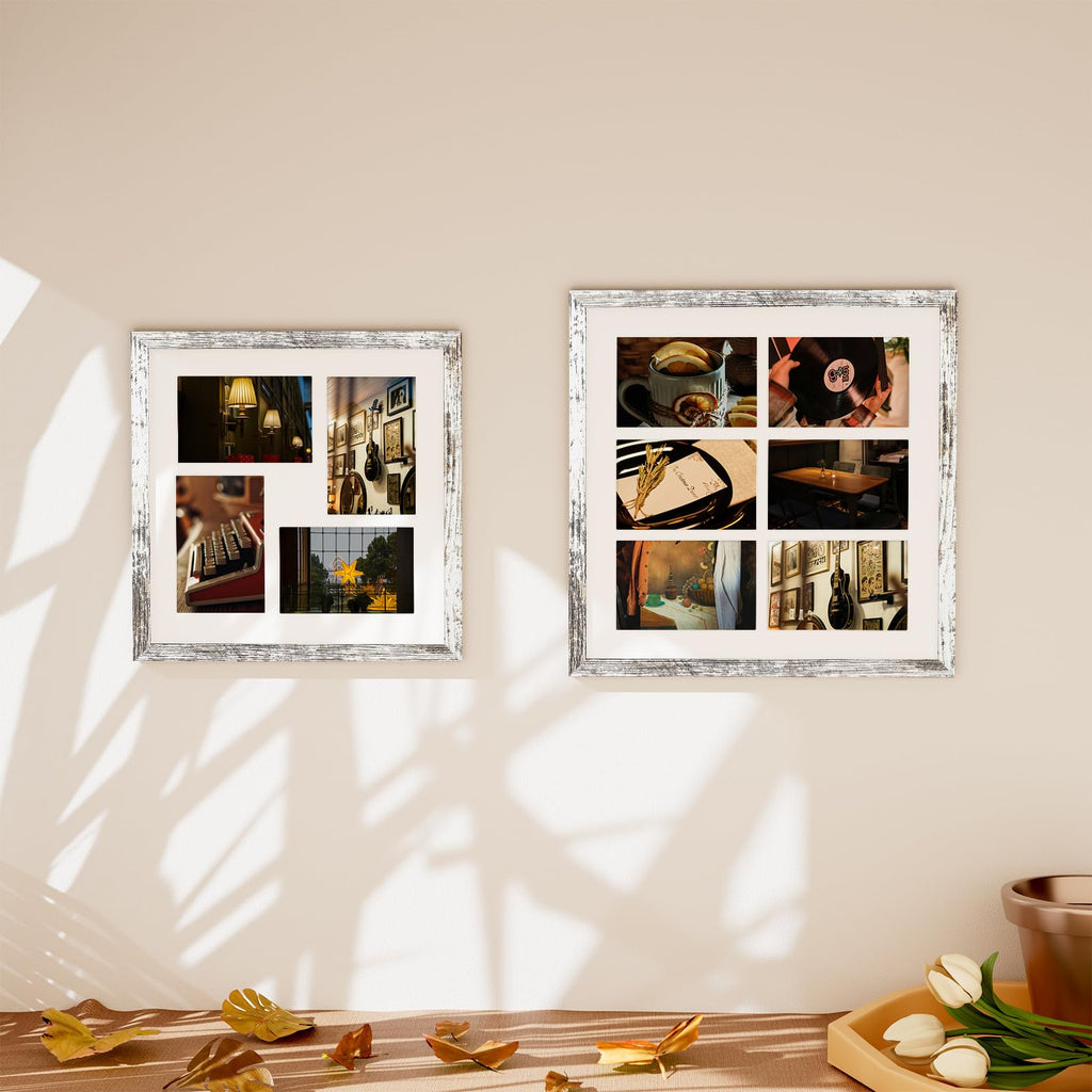 12x12 Collage Picture Frame for Wall Mounting, Distressed White