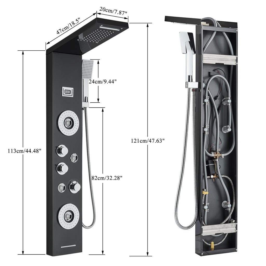 AlenArt Shower Panel Tower System Rainfall Waterfall Shower Head with Body Jets Stainless Steel Rain Massage System