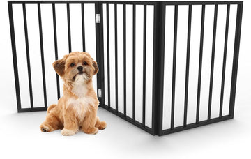 Pet Gate - 3-Panel Indoor Foldable Dog Fence for Stairs, Hallways, or Doorways - 54x24-Inch Wood Freestanding Dog