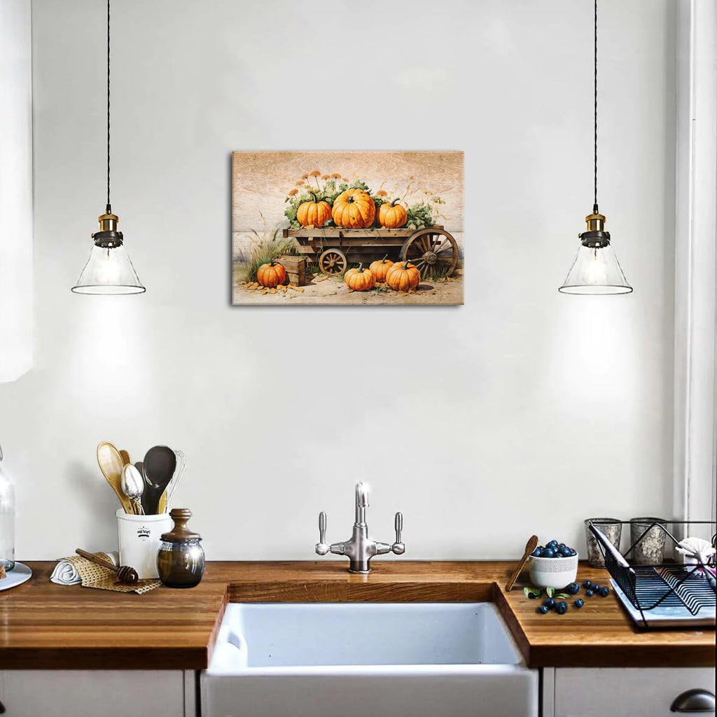Retro Farmhouse Wall Art Pumpkins Pictures Wall Decor Kitchen Dinner Room Decorations Rustic Still Life Canvas Prints