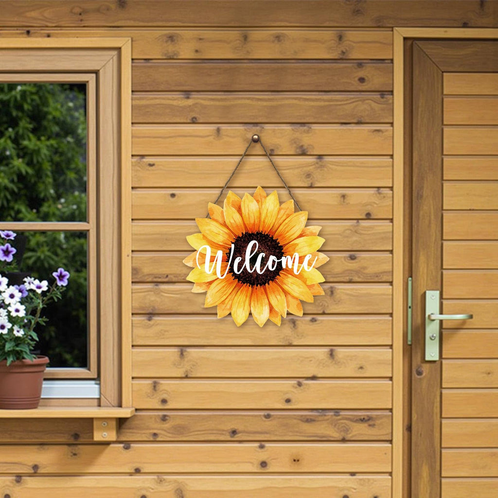 Sunflower Welcome Door Sign for Front Door Spring Summer Sunflower Hanging Wreath 10.9"x10.9" Vintage Gallery Wood