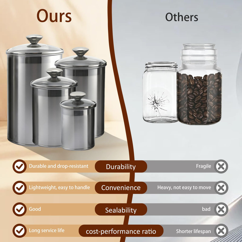 Stainless Steel Food Canister Set 4-Piece, Airtight Kitchen Storage Containers with Lids, Metal Canisters for Flour