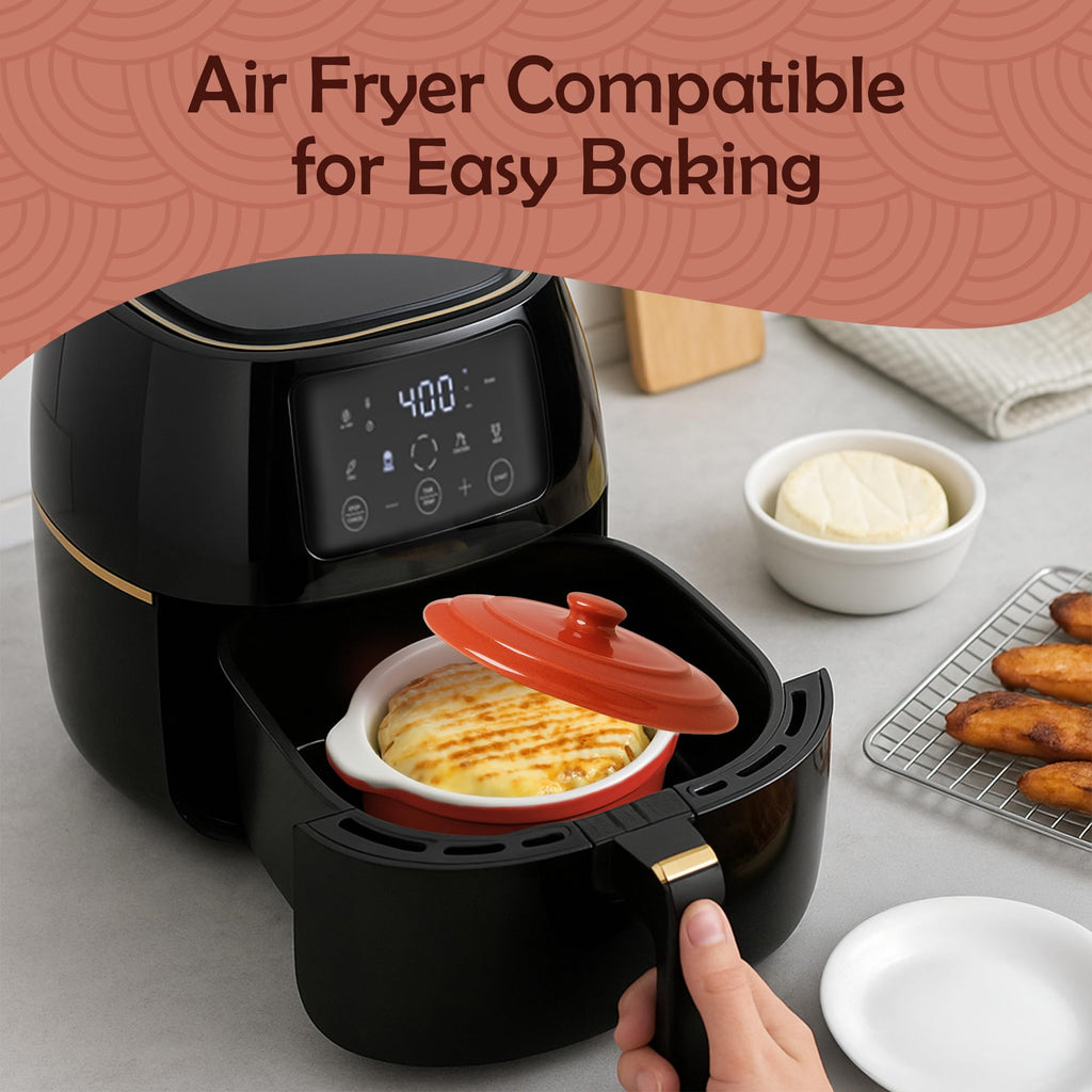 Brie Baker with Lid and Spreader - Camembert Baker Crock in Red