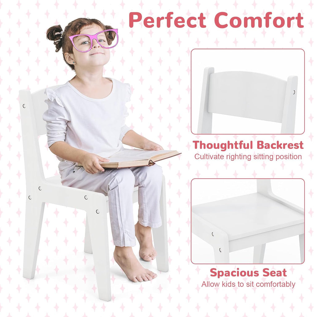 Kids Vanity Table and Chair Set with LED Lighted Mirror (White)