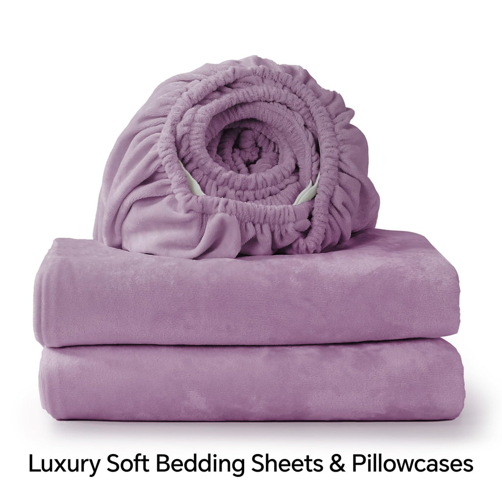 Velvet Fitted Sheet and Pillowcase Set 3Pc, Cal King, Lavender
