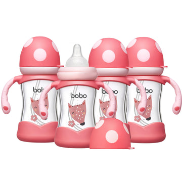 Natural Glass Baby Bottle with Handle, 5.4oz (4-Pack) Red