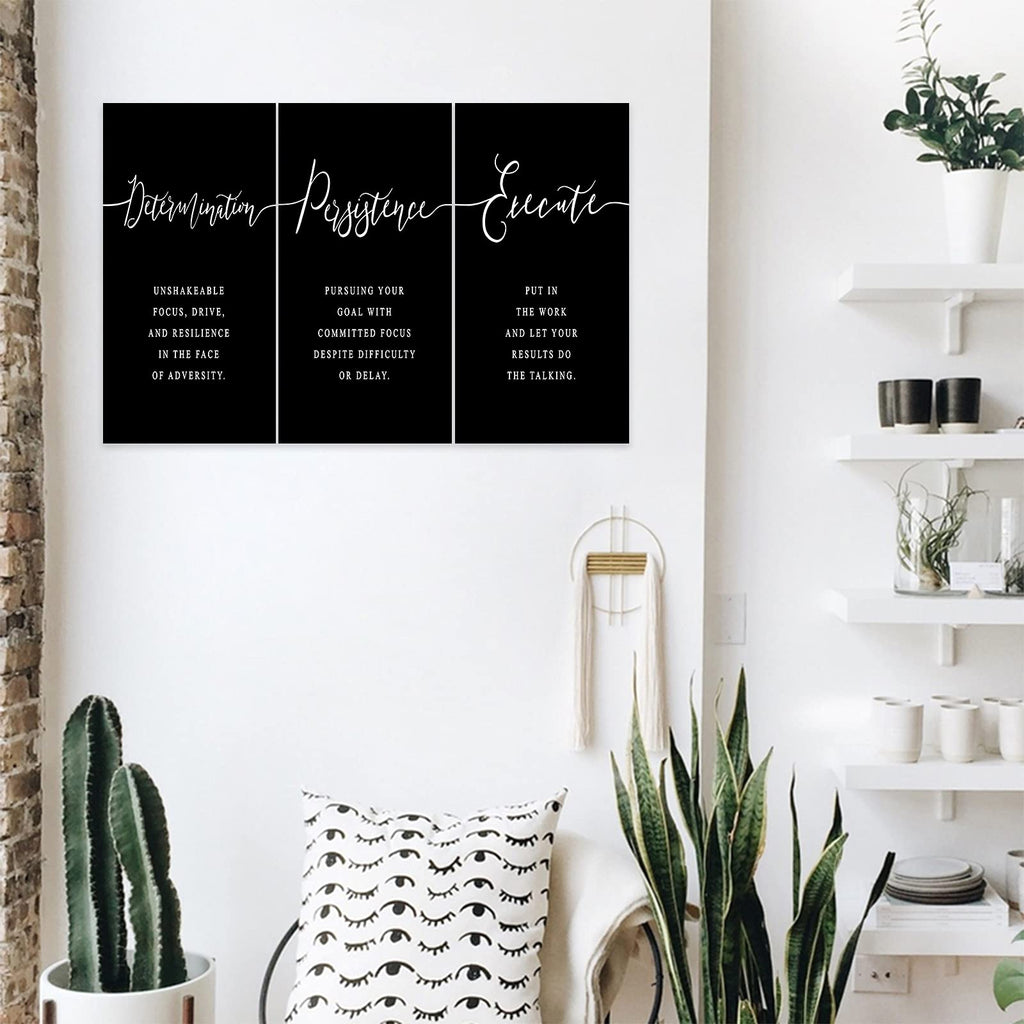 3 Piece Inspirational Wall Art, Black Background Sayings Print Pictures, Quote Motivational Canvas Art for Women Men