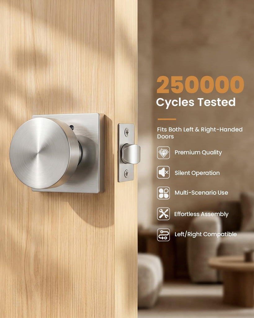 Brushed Nickel Privacy Door Knobs Interior Zinc Alloy,6 Pack