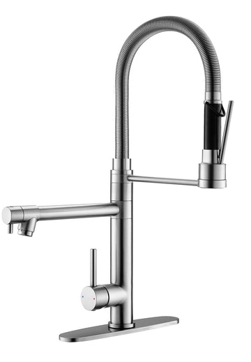 Commercial Dual-Spout Kitchen Sink Faucet Pull Down Brushed Nickel