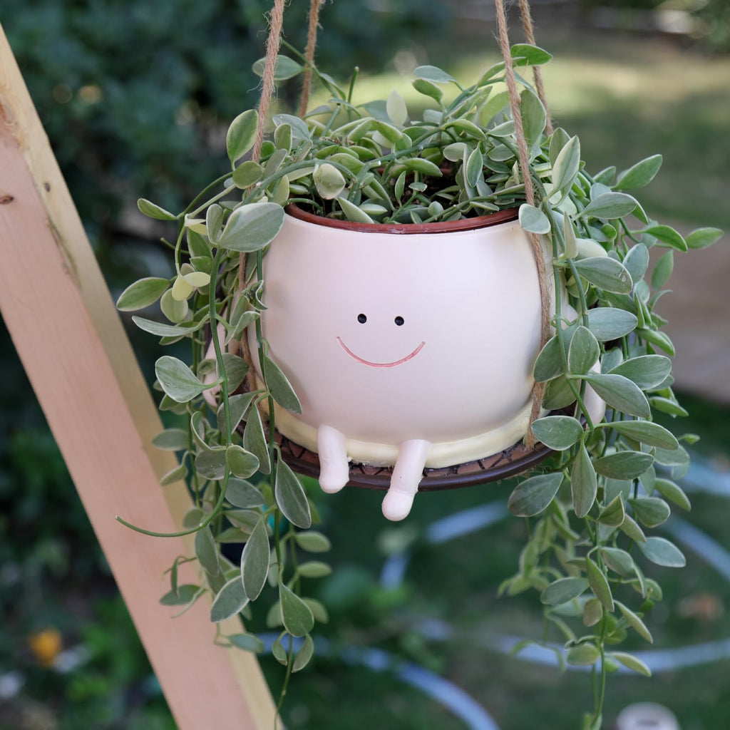 Hanging Swing Chair Planter Pot Smiley Face Planter for Indoor Outdoor Plant Cute Head Resin Flower Pots for String