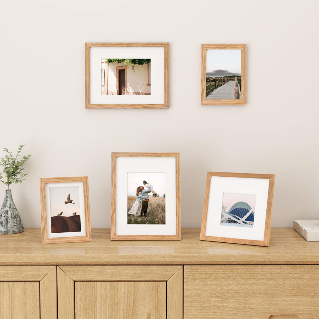 5x7 Picture Frame, Solid Oak Wood 5 x 7 Frame with Plexiglass, 5 by 7 Photo Frame for Wall & Tabletop Display, 5x7