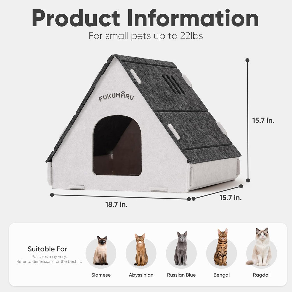 Cat House Cave Bed for Indoor Cats, Large Warm Felt Cat Hideaway