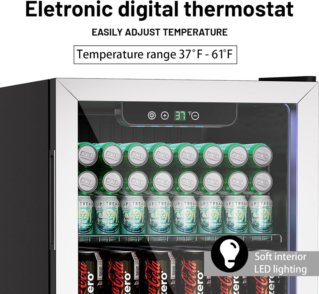 3.0 Cu.ft Beverage Refrigerator Cooler, 105 Can Mini Fridge with Glass Door, Dig