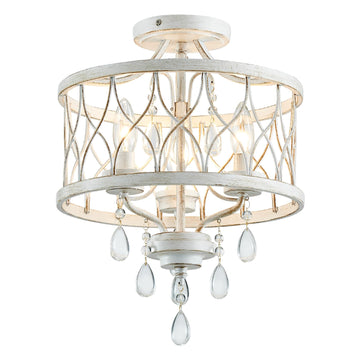 Farmhouse Crystal Ceiling Light Fixture, 3-Light Semi Flush Mount Crystal Chandelier Light Fixture Rustic Vintage