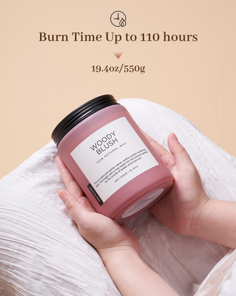 Large Rose Oud Scented Candles, 19.4oz Natural Soy Wax, 110-Hour