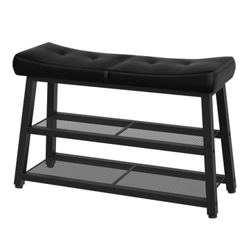 Shoe Bench, 3-Tier Shoe Rack, Entryway Bench with Storage and Cushion, Foyer, Bedroom, Black HX02BB