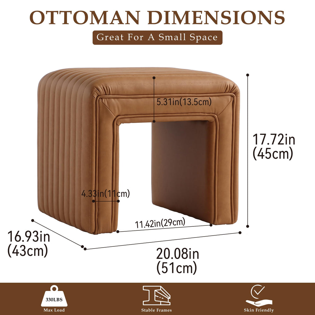 Vanity Stool Chair, Modern PU Leather Ottoman Foot Stool with Wooden Legs Sofa Bench Footstool Extra Seat for