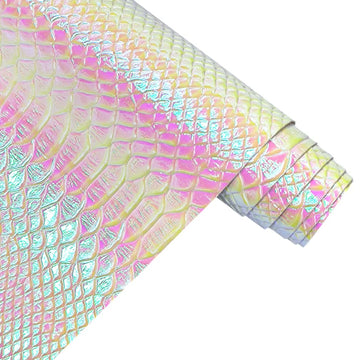 30x135cm Holographic Crocodile Skin Vinyl, Iridescent White Alligator Faux Leather, Embossed Metallic Craft Fabric