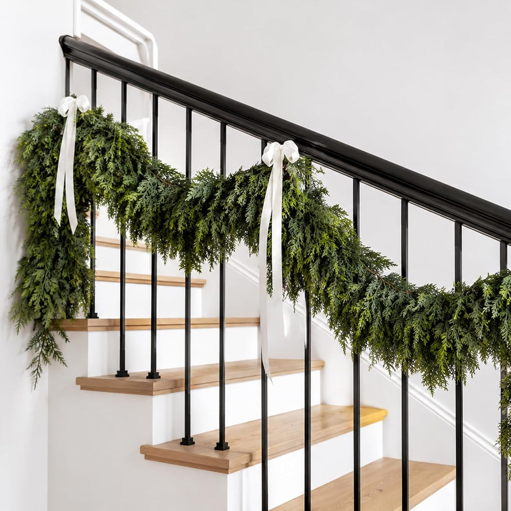 6FT Artificial Cedar Garlands, Real Touch Soft Cedar Pine Garland, Winter Artificial Greenery Garland for Fireplace