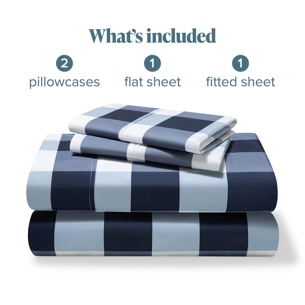 Printed Sheet Set - 1800 Ultra-Soft (Full, Gingham Blue)