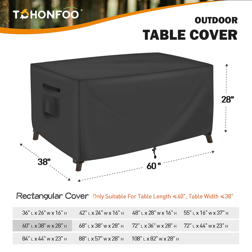 Outdoor Table Covers Waterproof Rectangle 60x38x28in, Patio, Black