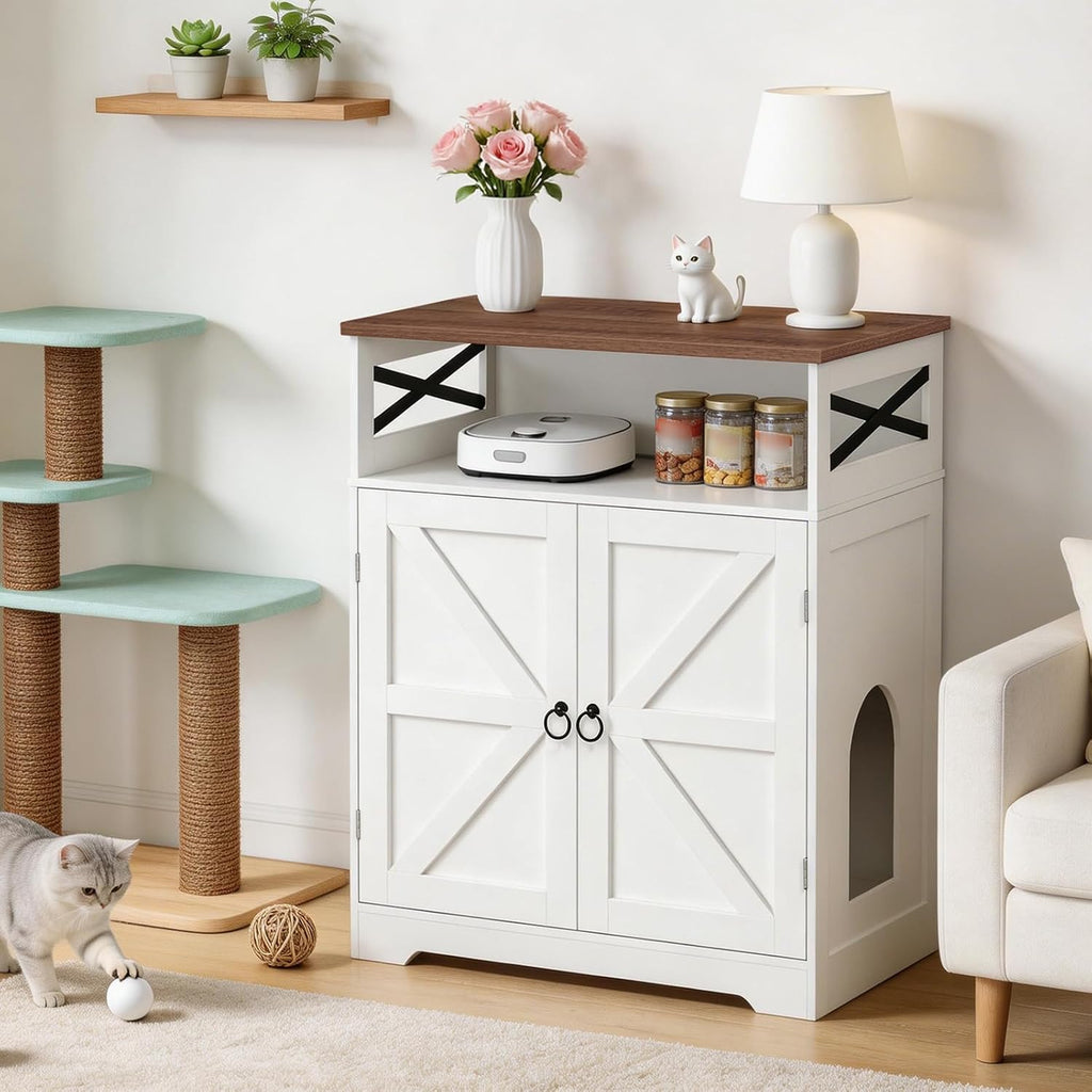 Litter Box Enclosure, Tall Cat Litter Box Furniture with Storage