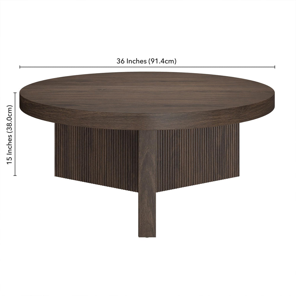 36" Scandinavian Fluted Coffee Table, Rich Brown